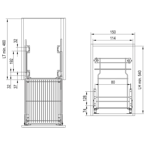 Dwupoziomowe cargo dolnego montażu do szafki 150mm cichy domyk ocynk